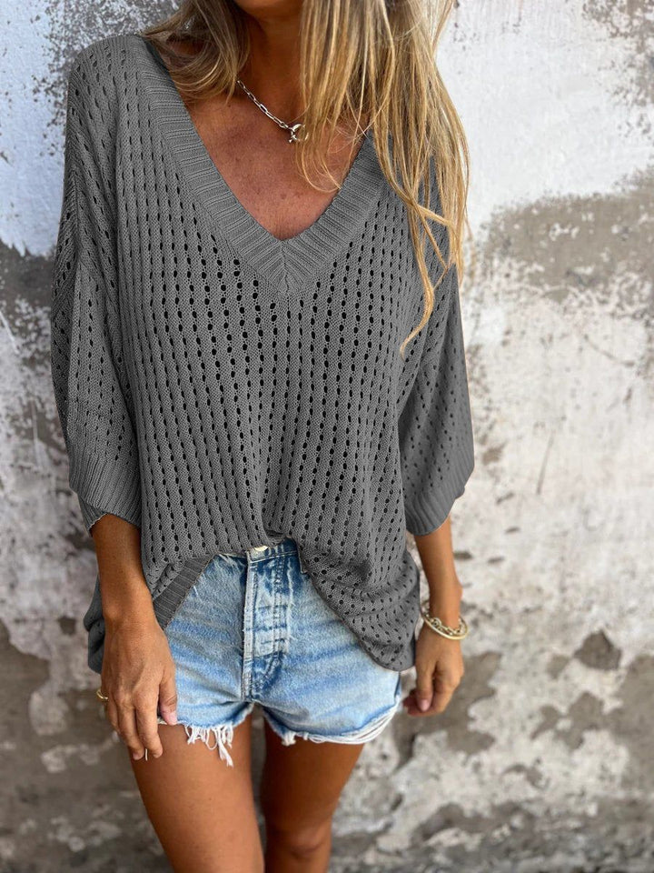 Damen nan luftig gestrickter V-Ausschnitt Pullover im Oversize-Schnitt Drune