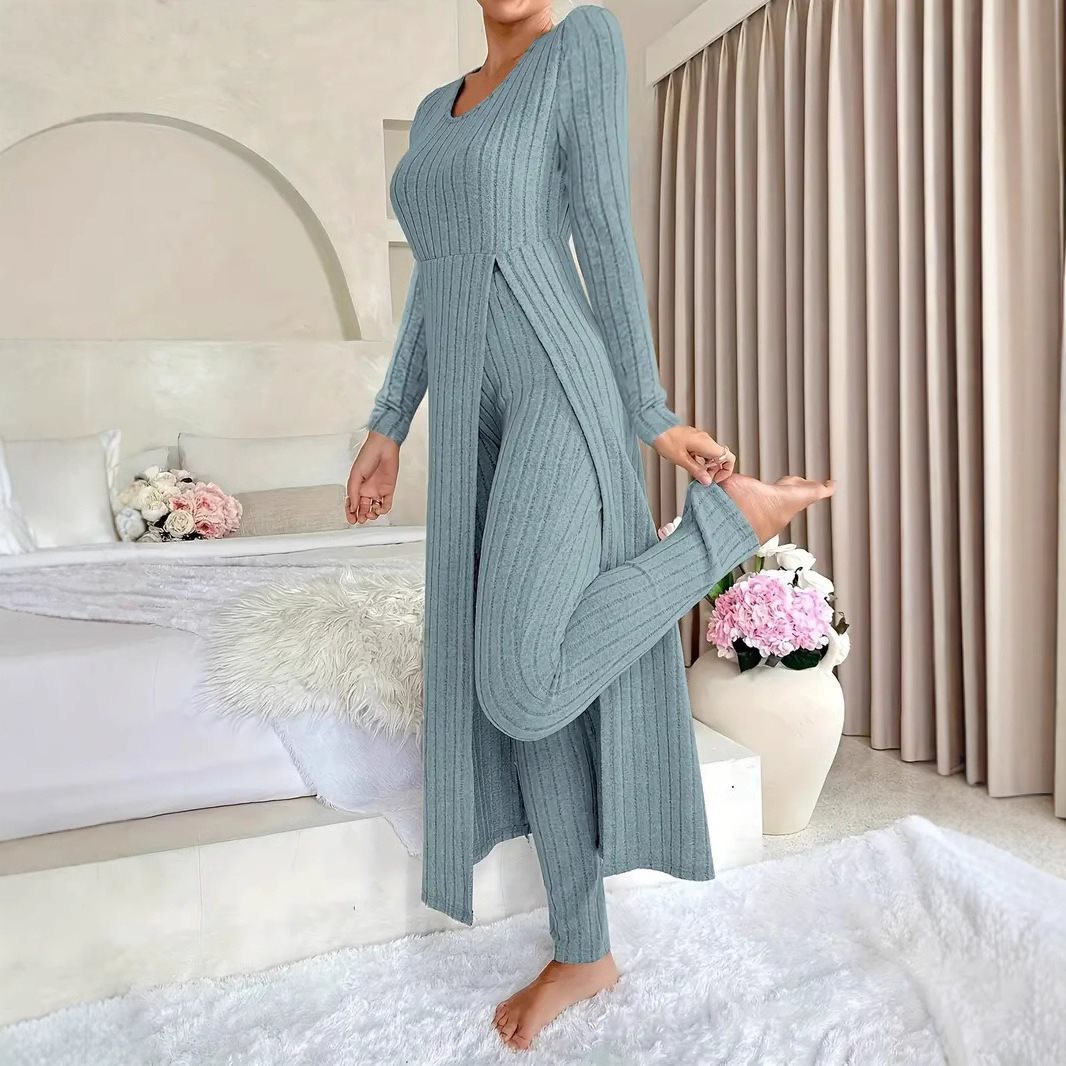 Damen Elegantes Maxijumpsuit mit hochsensibler Struktur und seitlichen Schlitzen Drune
