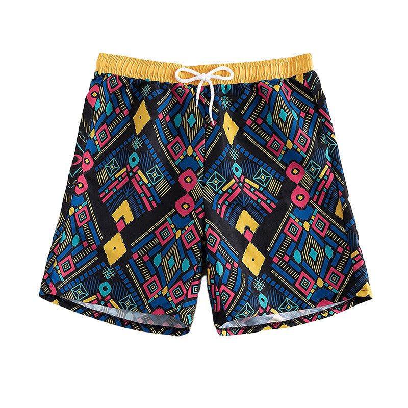Damen Badeshorts mit elastischem Bund und farbigen geometrischen Mustern Drune