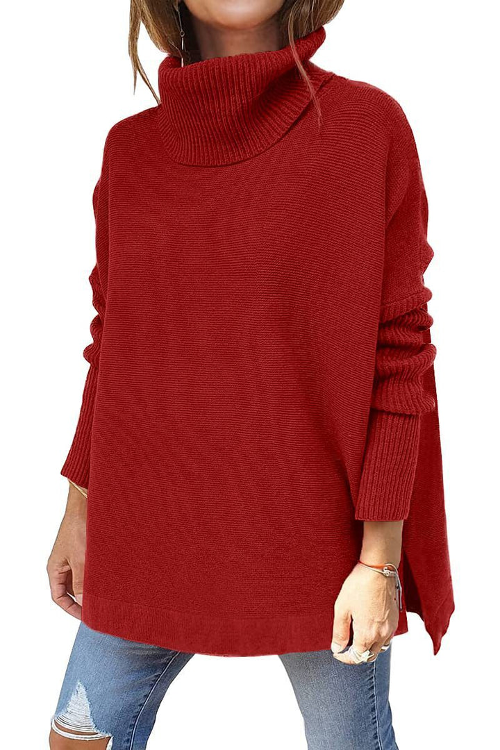 Damen Oversized Pullover mit hohem Kragen und Strickstruktur Drune