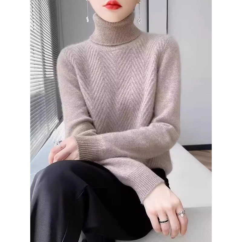 Damen eleganter Strickpullover mit Stehkragen und feiner Rippstruktur Drune