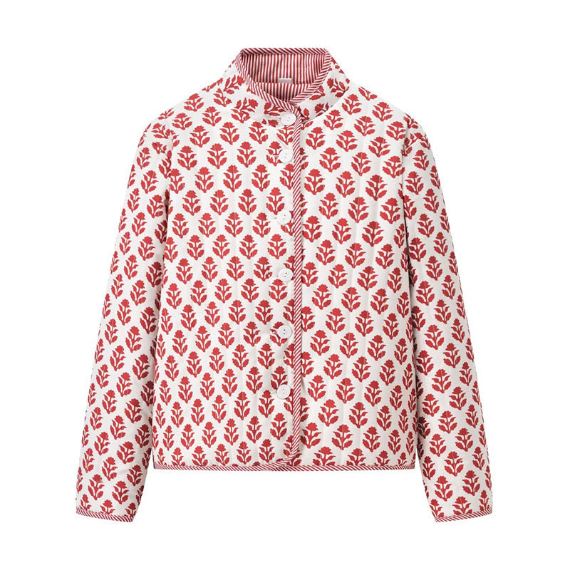 Damen Steppjacke mit floralen Mustern und elegantem Kragen Drune