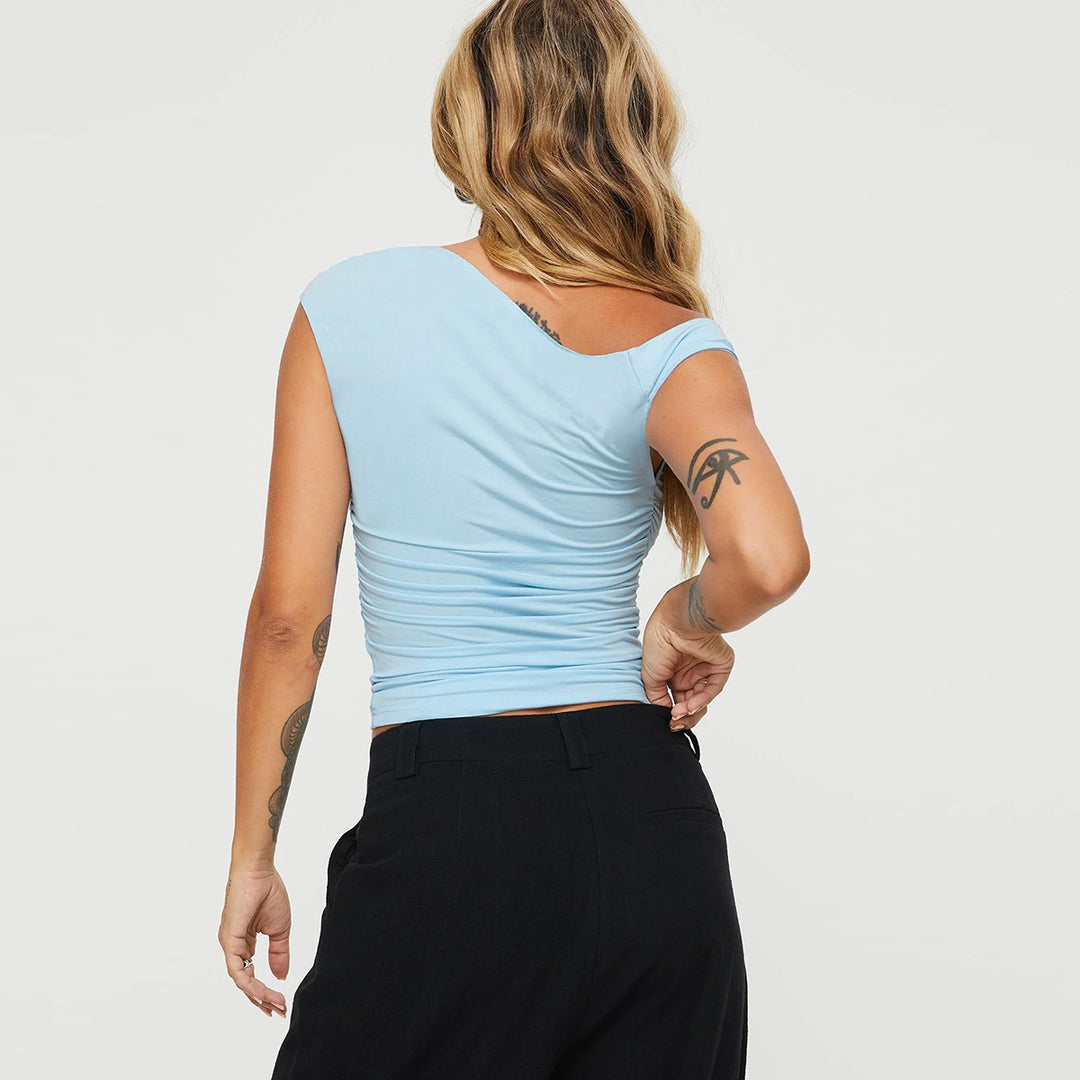 Damen asymmetrisches Oberteil mit schickem Wickeldesign Drune