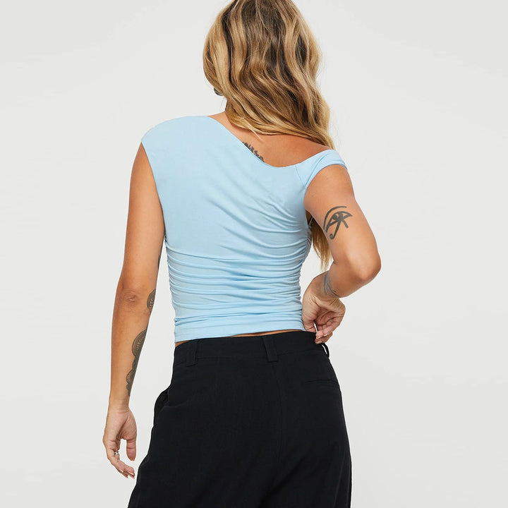 Damen asymmetrisches Oberteil mit schickem Wickeldesign Drune