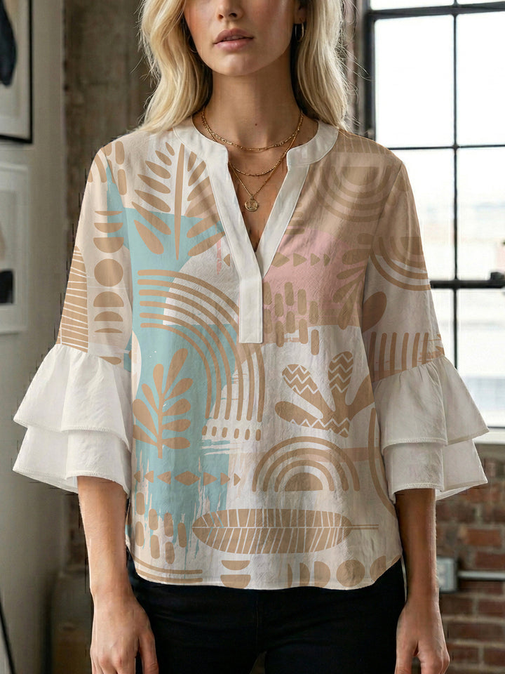 Damen Bluse mit Rüschendetails und auffälligem Animal-Print Drune