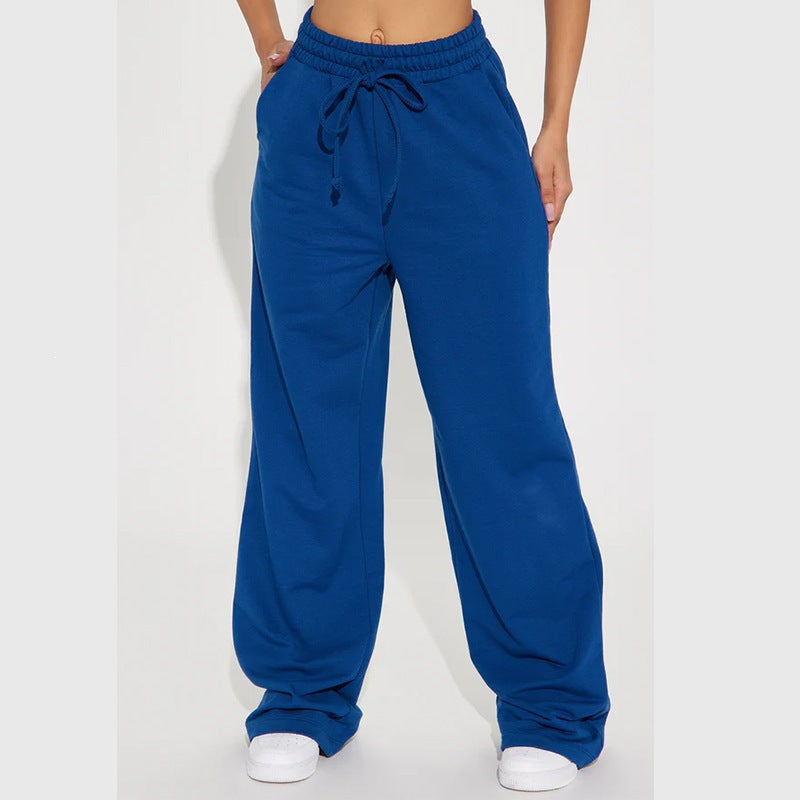 Damen nan breite High-Waist Loungehose aus weichem Baumwollmix mit Kordelzug und Eingrifftaschen Drune