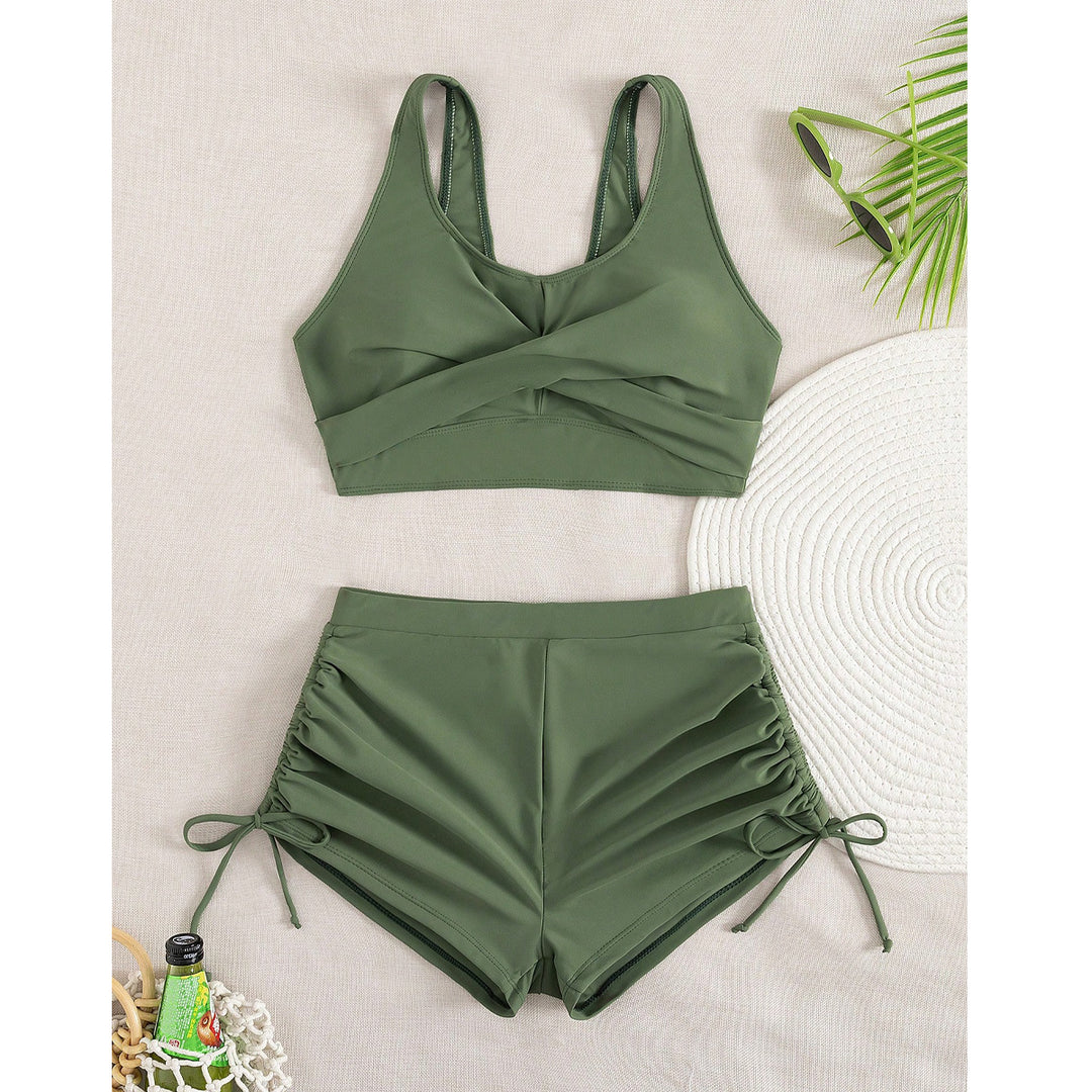 Damen Sportlicher Bikini mit gerafften Shorts Drune