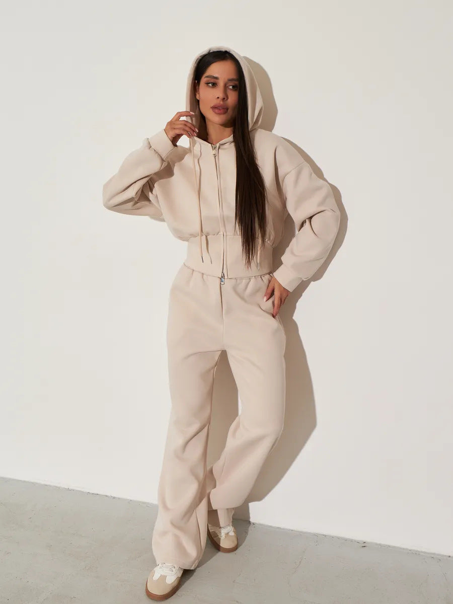 Damen trendiges Cropped Hoodie und weiter Hosen-Set Drune