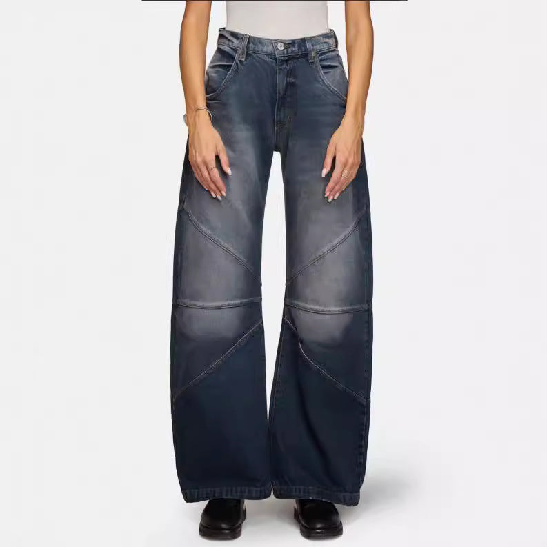 Damen breite Jeans mit einzigartigem Nahtdesign im angesagten Stil Drune