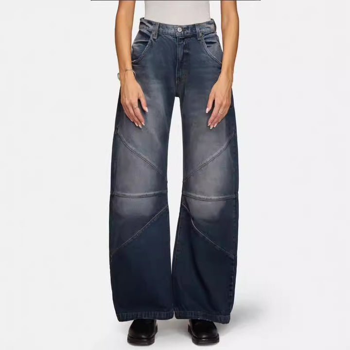 Damen breite Jeans mit einzigartigem Nahtdesign im angesagten Stil Drune