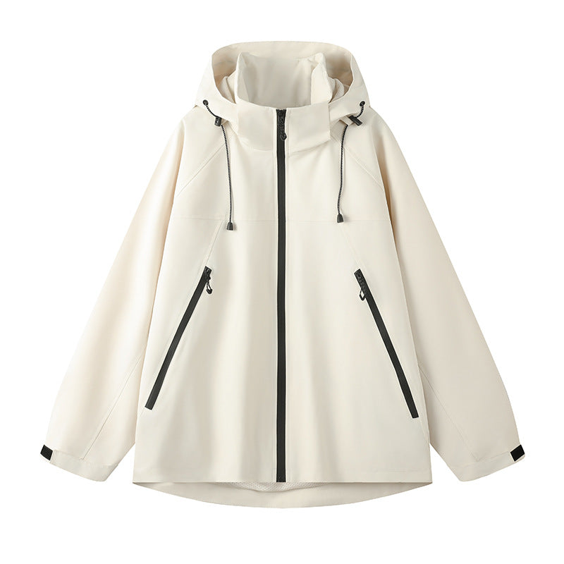 Damen technische Outdoor-Jacke mit verstellbarer Kapuze und funktionalen Reißverschlusstaschen Drune