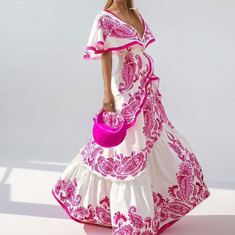 Damen Maxikleid mit verspieltem Rüschenrock und floralem Design Drune