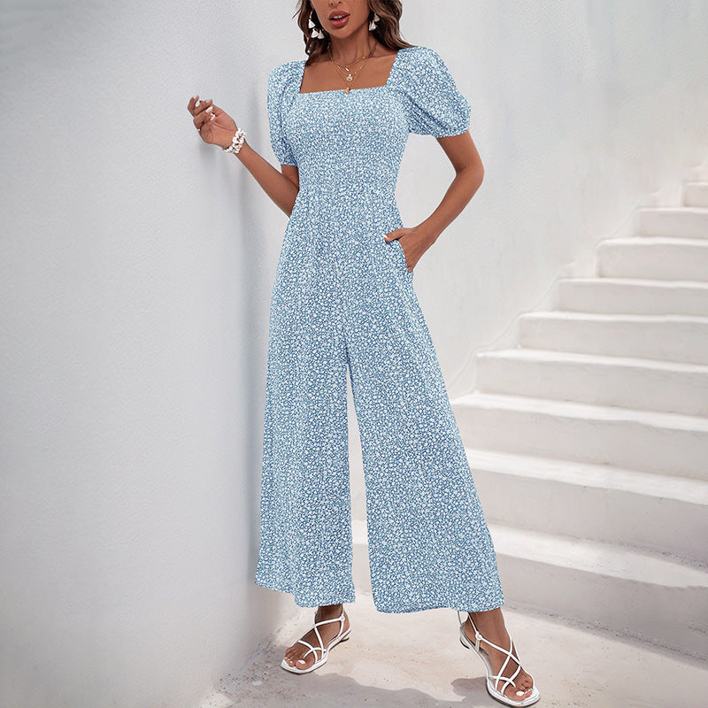 Damen Oversized Jumpsuit mit Puffärmeln und elastischem Taillenbund Drune