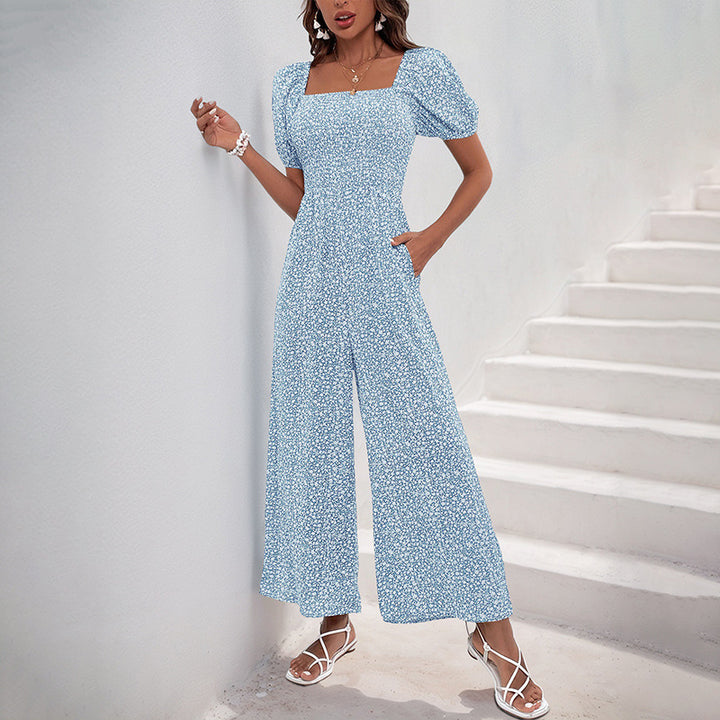 Damen Oversized Jumpsuit mit Puffärmeln und elastischem Taillenbund Drune