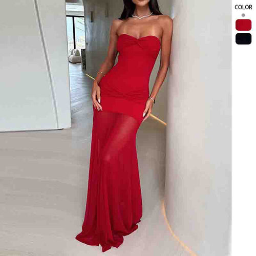 Damen Elegantes Maxikleid mit gerafftem Oberteil und schwingendem Rock Drune