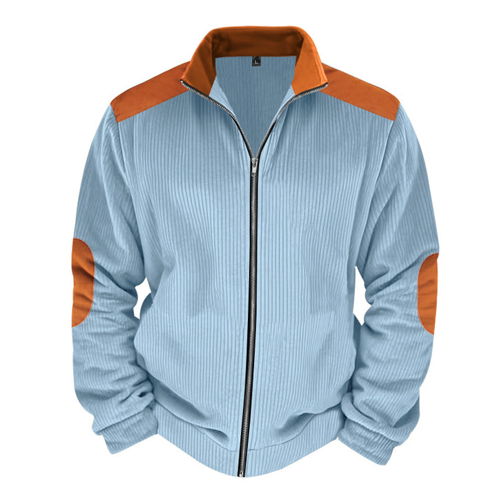 Herren Sportliche Zip-Jacke mit Rippenstruktur und Kontrastärmel Drune