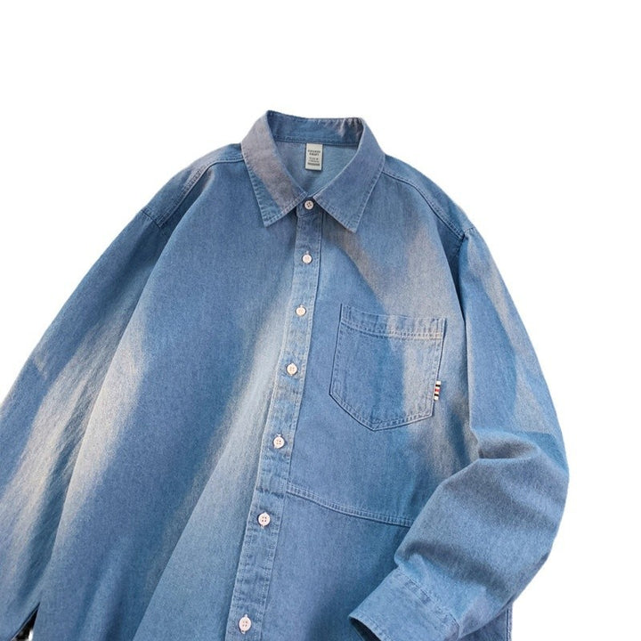 Herren Denim Longsleeve Hemd mit klassischem Button-Down-Kragen Drune