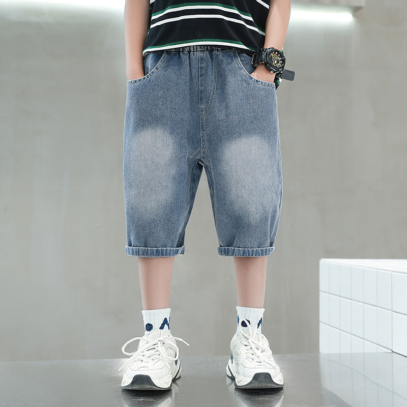 Jungen lässige Denim-Shorts mit kreativem Comic-Print Drune