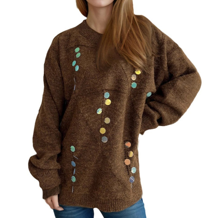 Damen lässiger Pullover mit dekorativen Pailletten und strukturiertem Maschenmuster Drune