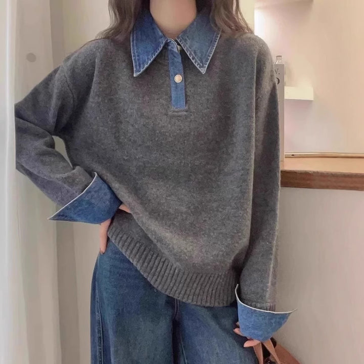 Damen Pullover mit modischem Hemdkragen und weichem Material Drune