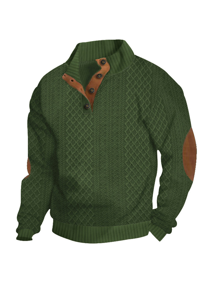 Herren kuscheliger Strickpullover mit modernem Kragen und Lederdetails Drune