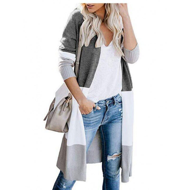 Damen modischer Strickcardigan mit farblichen Blockstreifen Drune