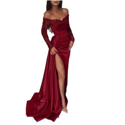 Damen Glamouröses Abendkleid mit schimmerndem Rock und funkelnden Ärmeln Drune