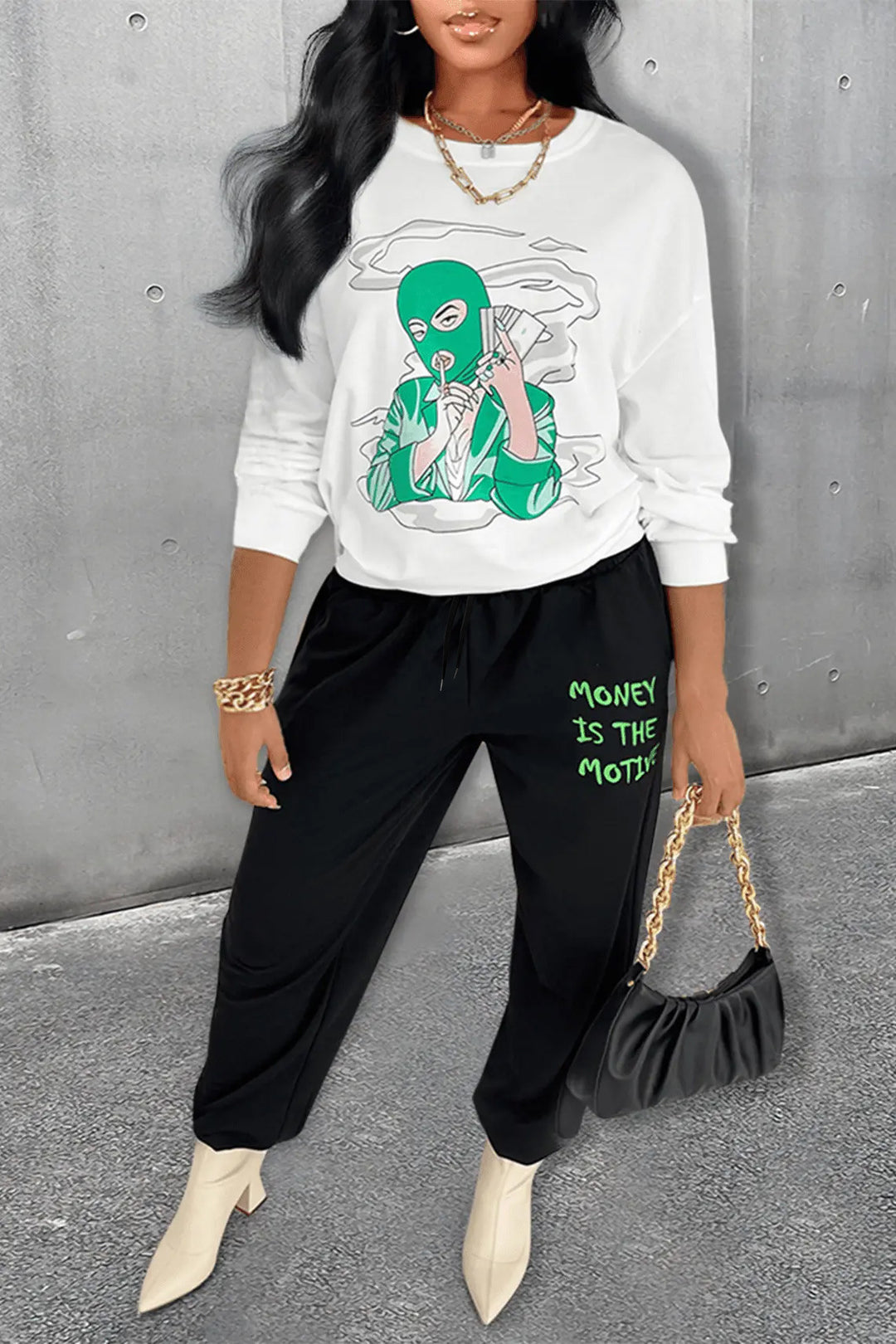 Damen lässiges Set mit grafischem Sweatshirt und bequemen Jogginghose Drune