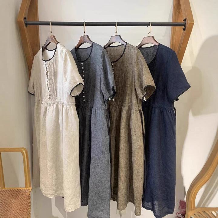 Damen Freizeit Kurzarm Hemdblusenkleid Drune