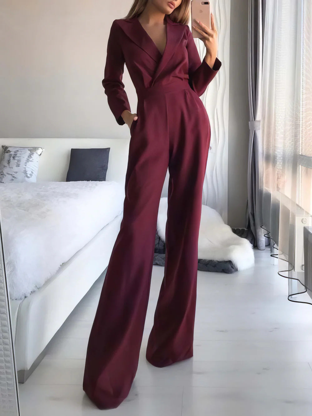 Damen Jumpsuit mit elegantem, figurbetontem Schnitt und weitem Bein Drune