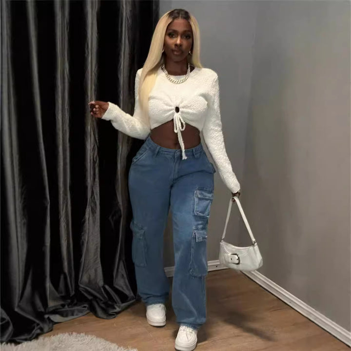 Damen Crop-Top mit Kordelzug und raffiniertem Schnitt Drune