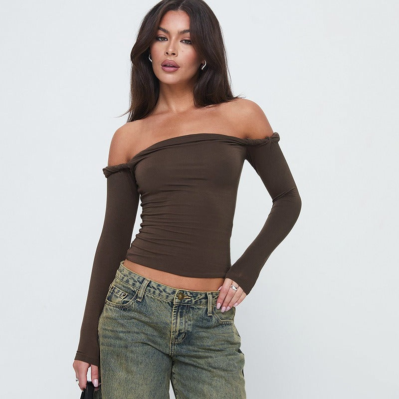 Damen Offshoulder Langarmshirt mit eleganten Drapierungen Drune