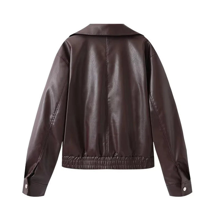 Damen Kunstlederblousonjacke mit weitem Schnitt und lässigen Details Drune
