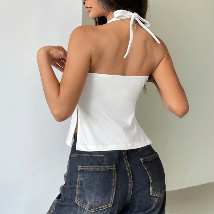 Damen luftiges Haltertop mit modernem Schnitt und seitlichen Schlitzen Drune
