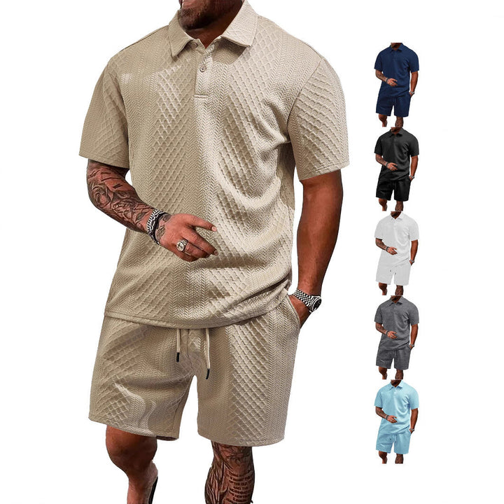 Herren nan geprägtes Waffel-Polo mit Kentkragen und elastischer Tunnelzugshorts im Set Drune