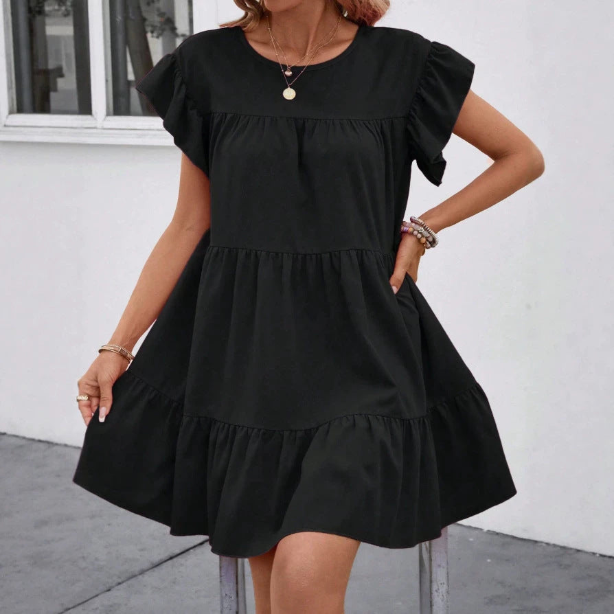 Damen luftiges Minikleid mit voluminösem Volant und lässigem Schnitt Drune