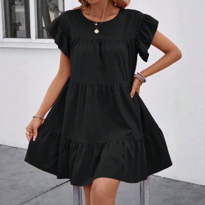 Damen luftiges Minikleid mit voluminösem Volant und lässigem Schnitt Drune