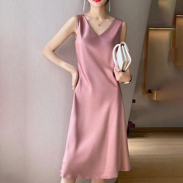 Damen Viskose Maxikleid mit tiefem V-Ausschnitt Drune
