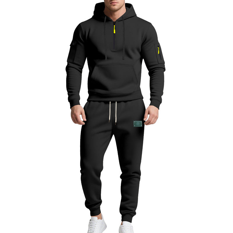 Herren nan Half-Zip Kapuzenpullover und tapered Jogginghose Set mit Kängurutasche, Reißverschlussdetails und elastischem Tunnelzugbund Drune