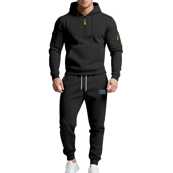 Herren nan Half-Zip Kapuzenpullover und tapered Jogginghose Set mit Kängurutasche, Reißverschlussdetails und elastischem Tunnelzugbund Drune