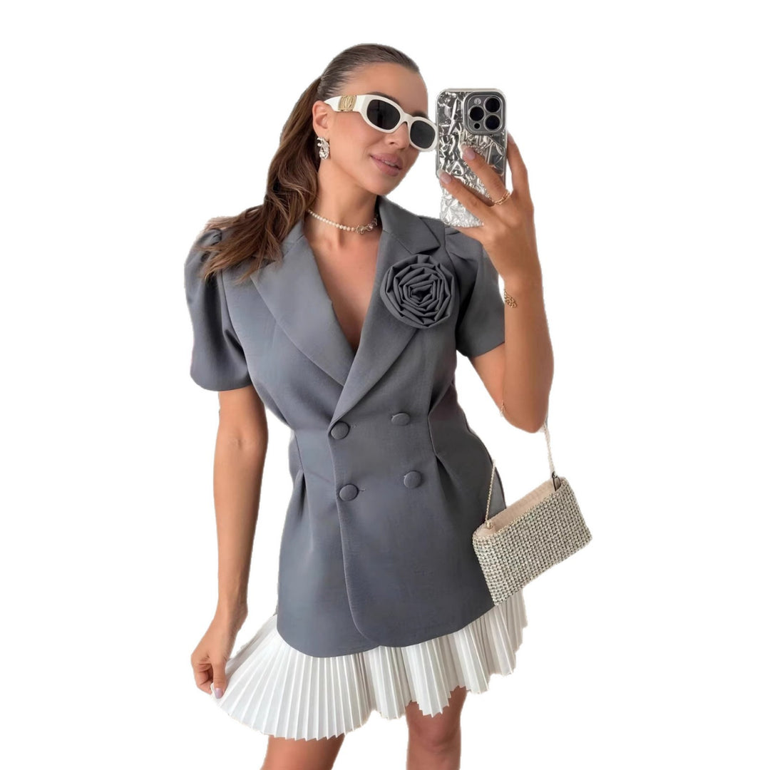 Damen eleganter Blazer mit Puffärmeln und floralem Detail Drune