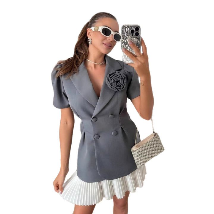 Damen eleganter Blazer mit Puffärmeln und floralem Detail Drune