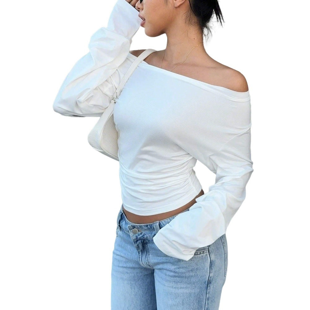Damen Off-Shoulder Langarmshirt mit voluminösen Ärmeln und figurbetontem Schnitt Drune