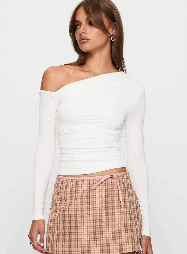 Damen Off-Shoulder Raffungsshirt mit langen Ärmeln und elegantem Design Drune