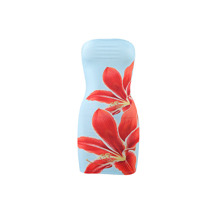 Damen figurbetontes Trägerkleid mit floralem Orchideen-Design Drune