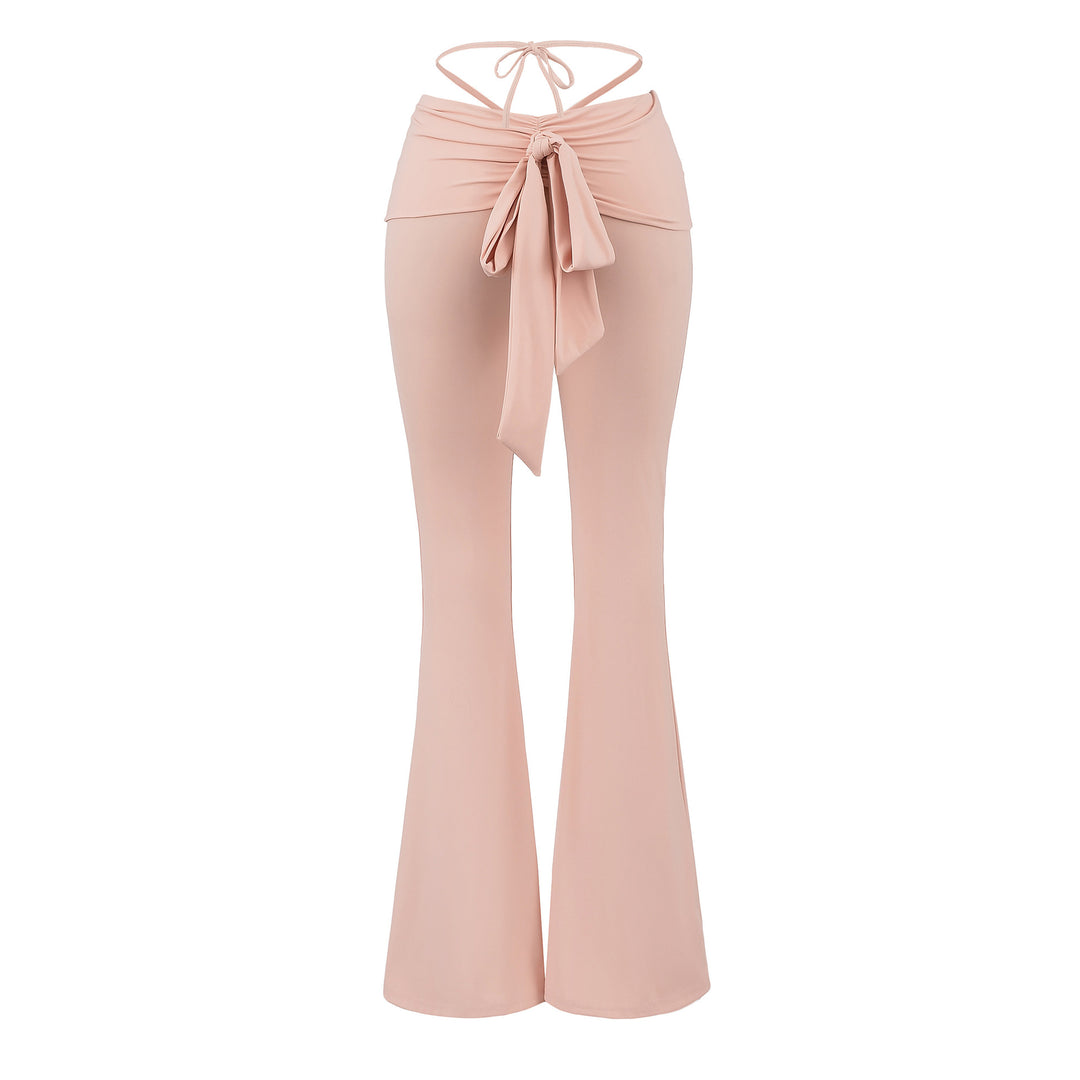 Damen elegante Flared-Hose mit Taillenraffung und Bindegürtel Drune
