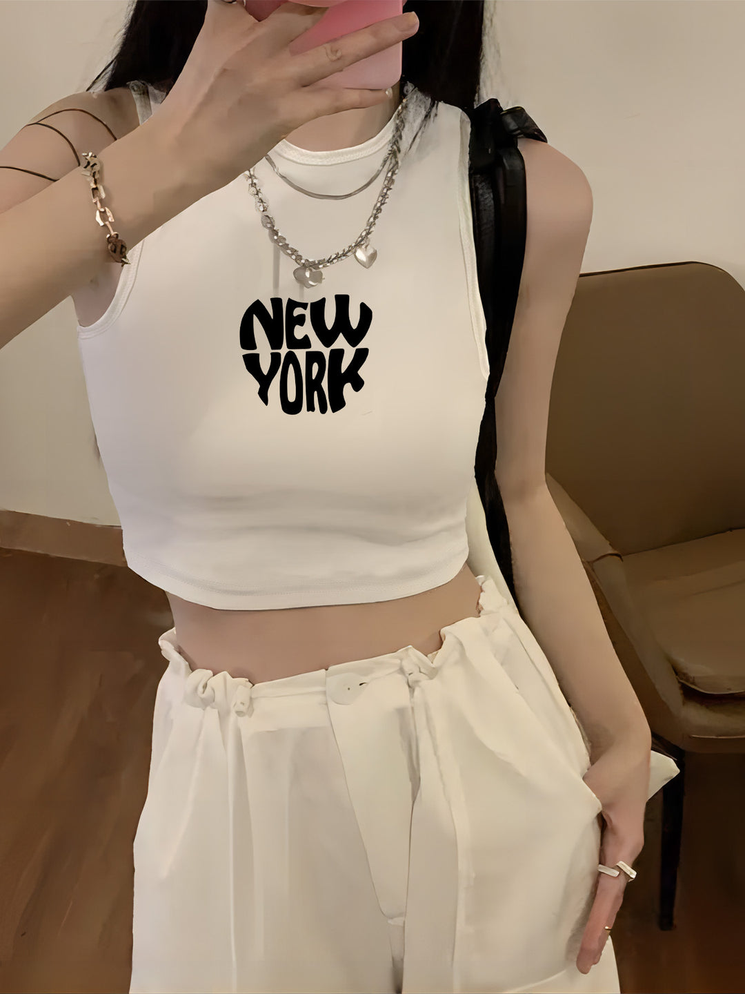 Damen Crop-Top mit auffälligem Schriftzug und körpernahem Schnitt Drune