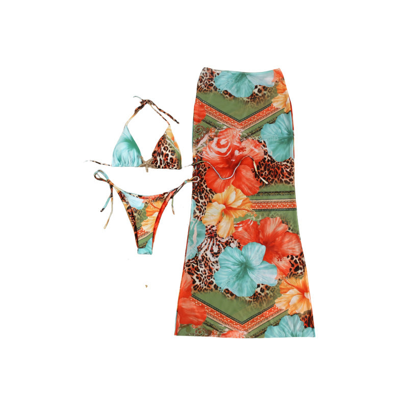 Damen Bikini-Set mit floralem Design und eleganter Maxiröcke Drune