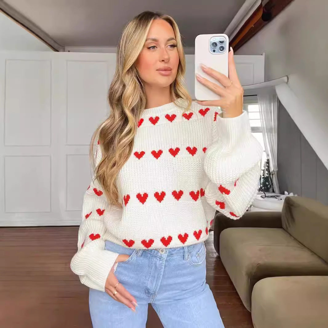 Damen Strickpullover mit Herzmuster und lässigem Schnitt Drune