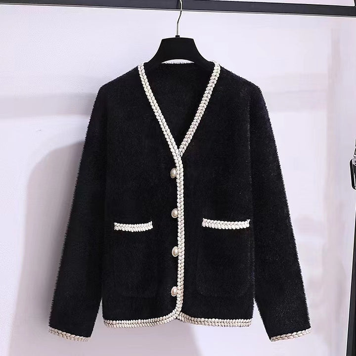 Damen Elegante Strickjacke mit dekorativen Perlenakzenten Drune